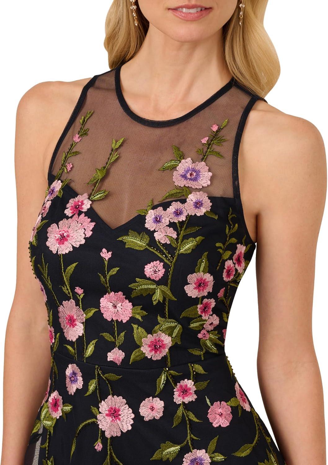 Midnight Multi Adrianna Papell AP1E211920 High-Neck Short Embroidered Floral Cocktail Dress