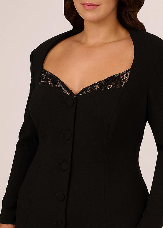 Black Adrianna Papell ADAE211744 Sweetheart Knee-Length Lace Cocktail Dress Jacket