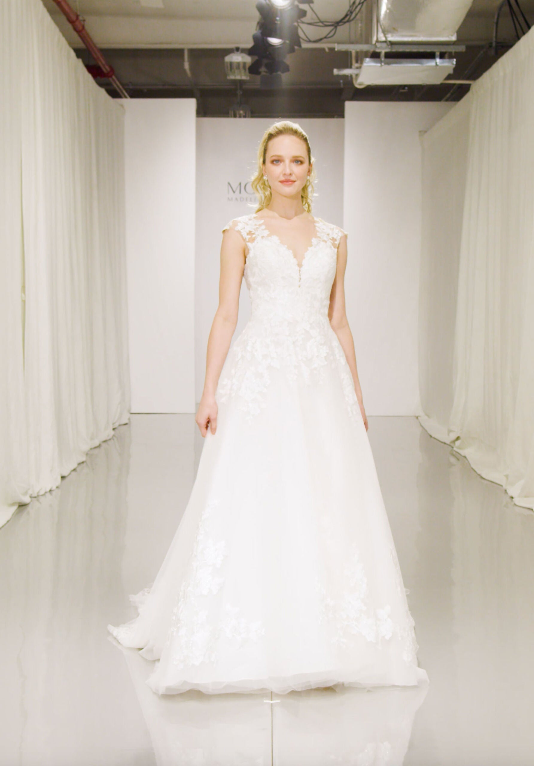 Wedding Dresses Long A Line Bridal Wedding Lace Dress MGNY Madeline Gardner New York 2173 Ivory/Champagne/Honey