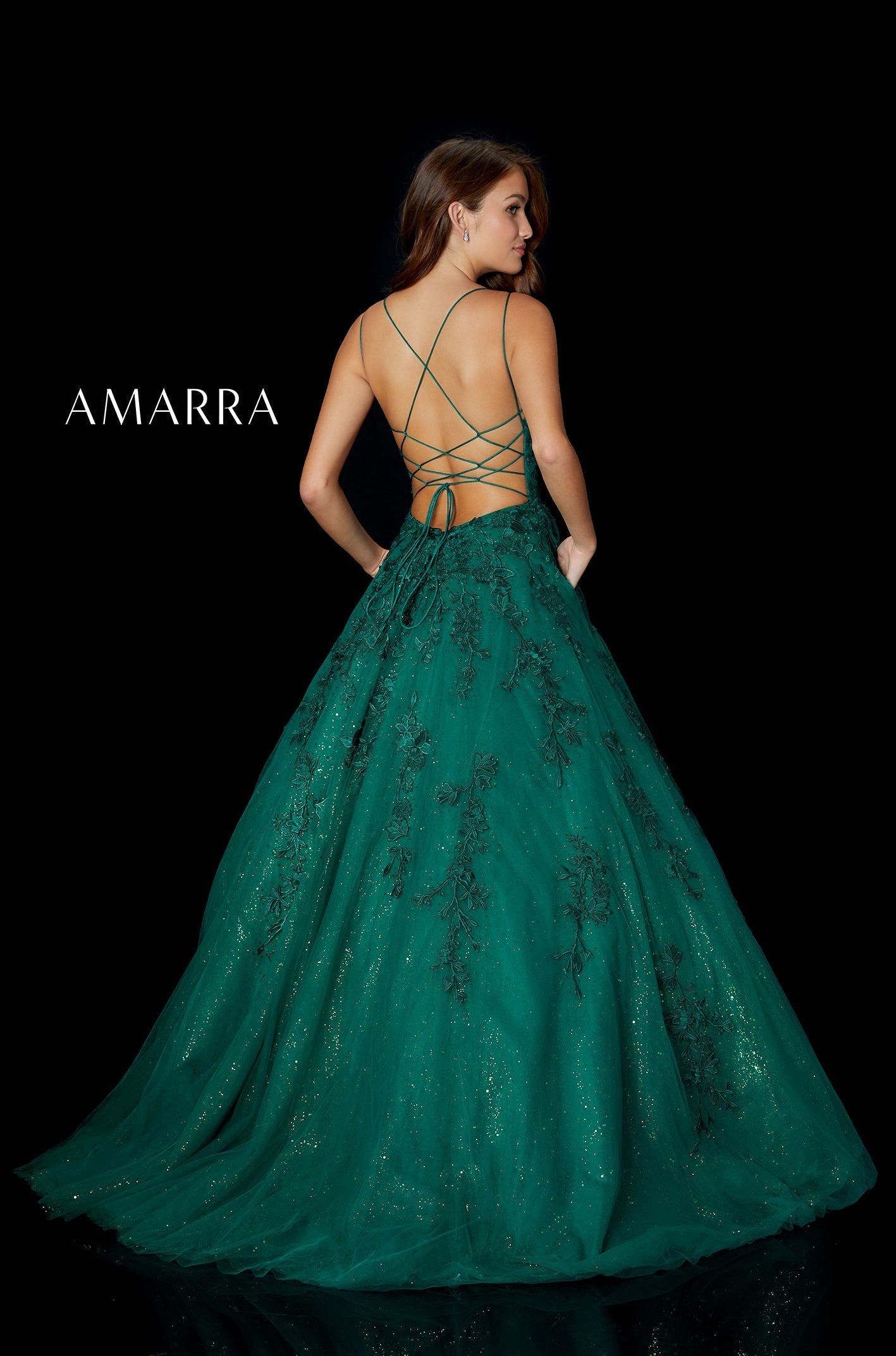 Prom Dresses Long Ball Gown Lace Applique Prom Dress Emerald