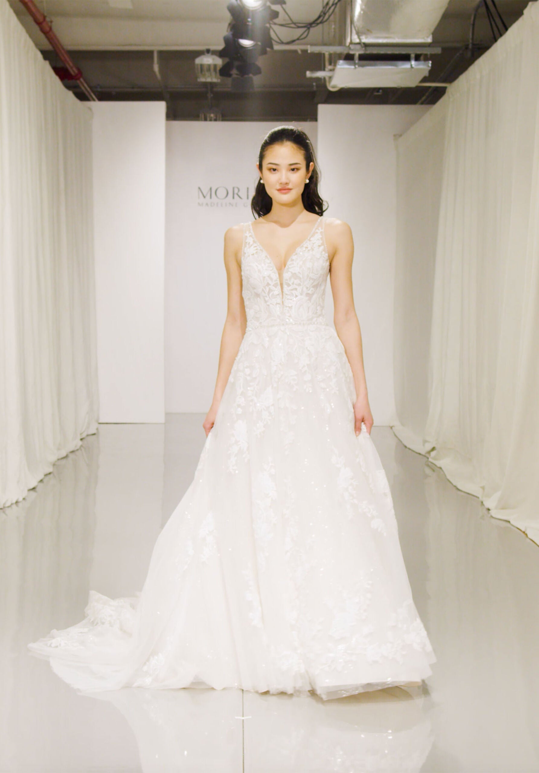 Wedding Dresses Long A Line Sequin Bridal Wedding Dress MGNY Madeline Gardner New York 2179 Ivory/Creme/Honey