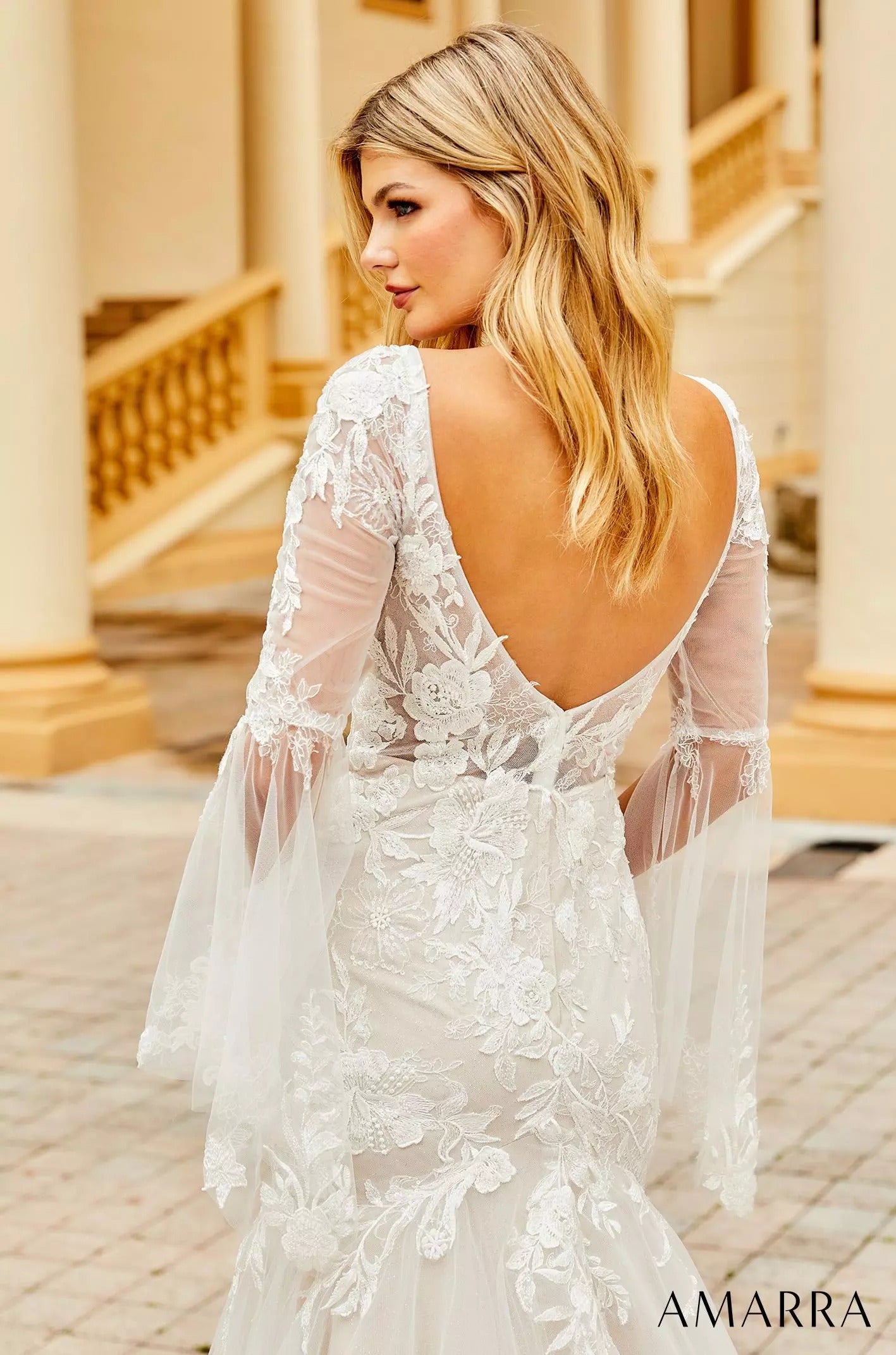 Wedding Dresses Long Lace Bridal Floral Wedding Dress Amarra 84386 Ivory/Nude