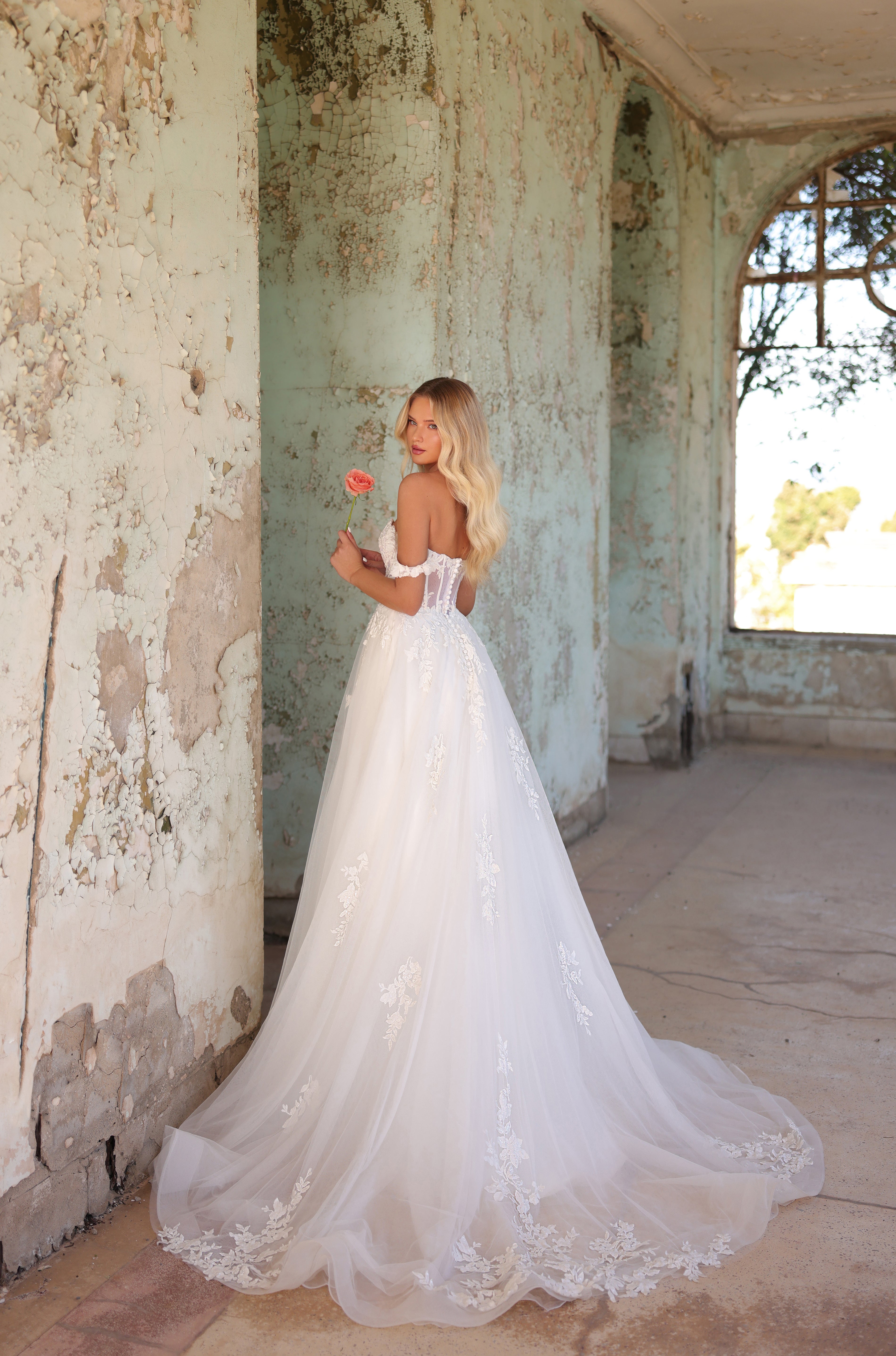 Wedding Dresses Long Corset Lace Bridal Wedding Dress Amarra 44016 Ivory/Ivory