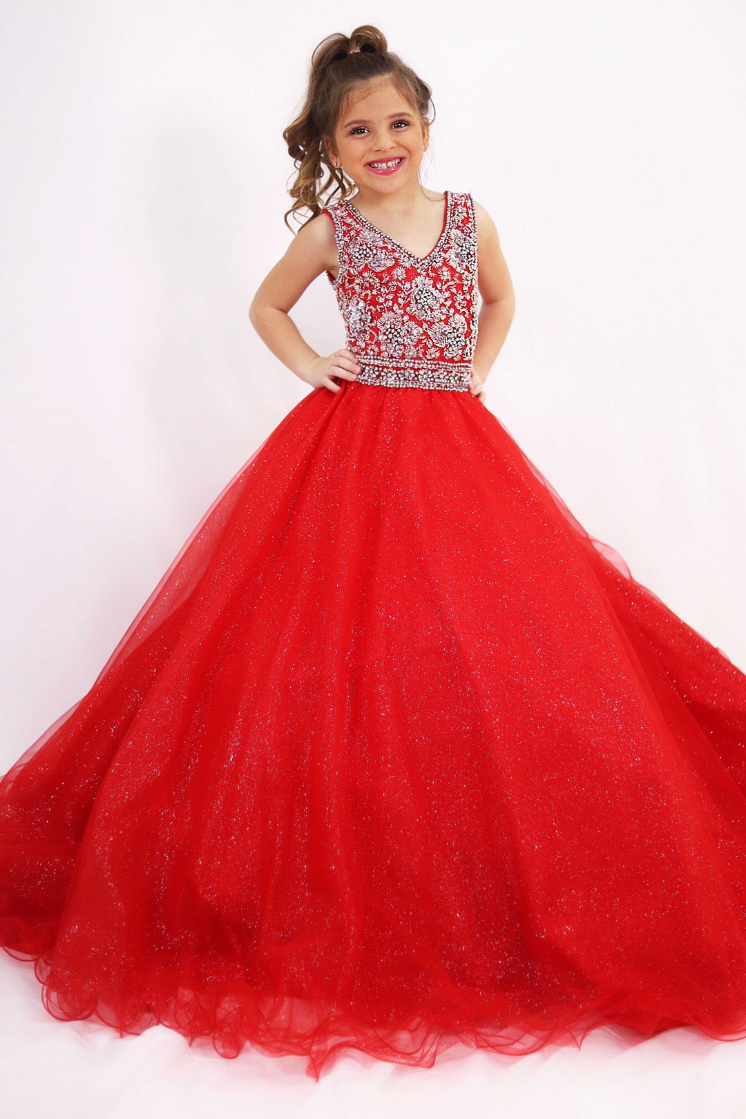 V-Neck Floor-Length Tulle Prom Ball Gown Ava Presley 27723