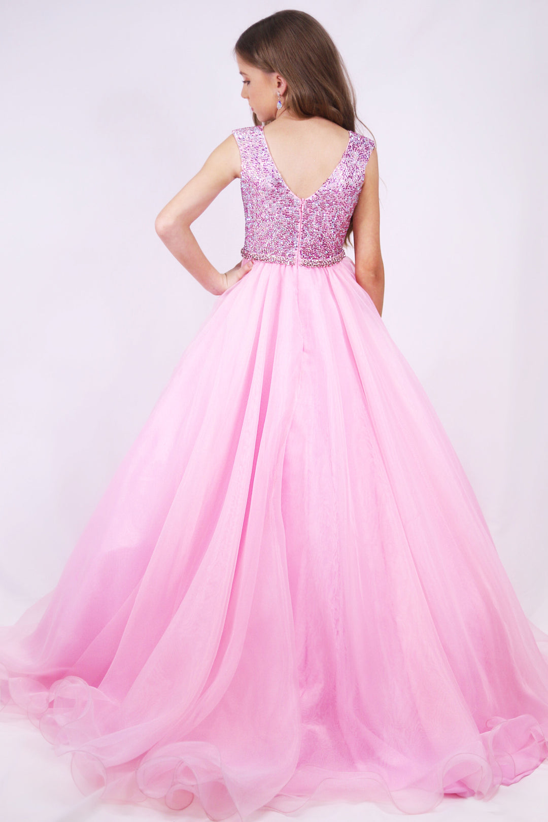 V-Neck Floor-Length Tulle Prom Ball Gown Ava Presley 27724