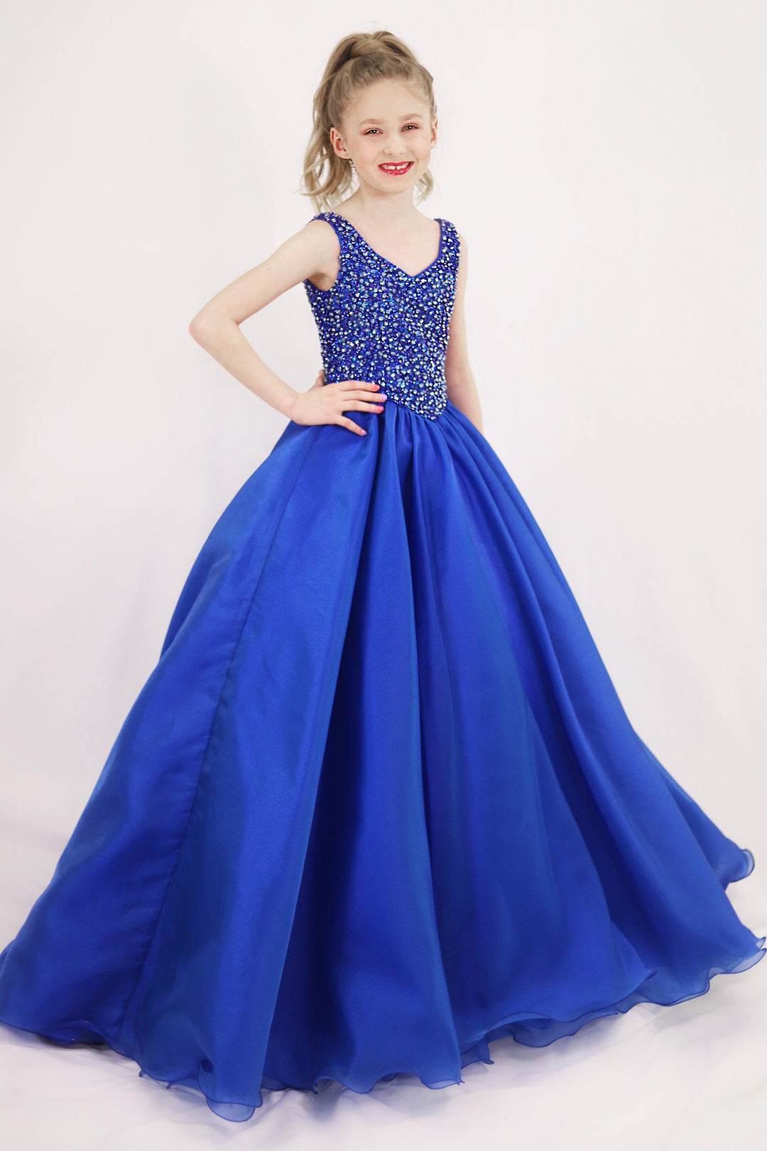 V-Neck Floor-Length Tulle Prom Ball Gown Ava Presley 27729