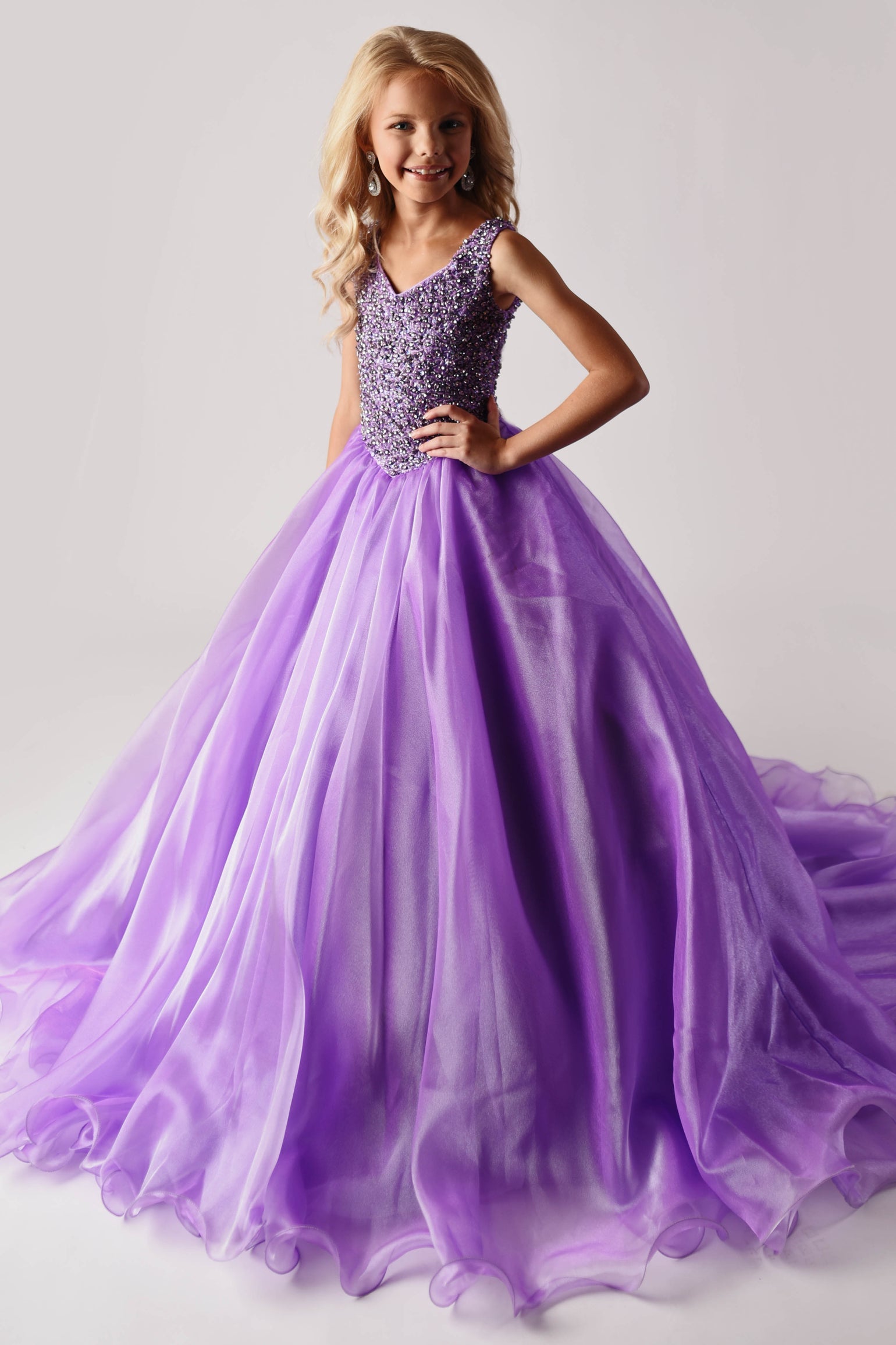 V-Neck Floor-Length Tulle Prom Ball Gown Ava Presley 27729