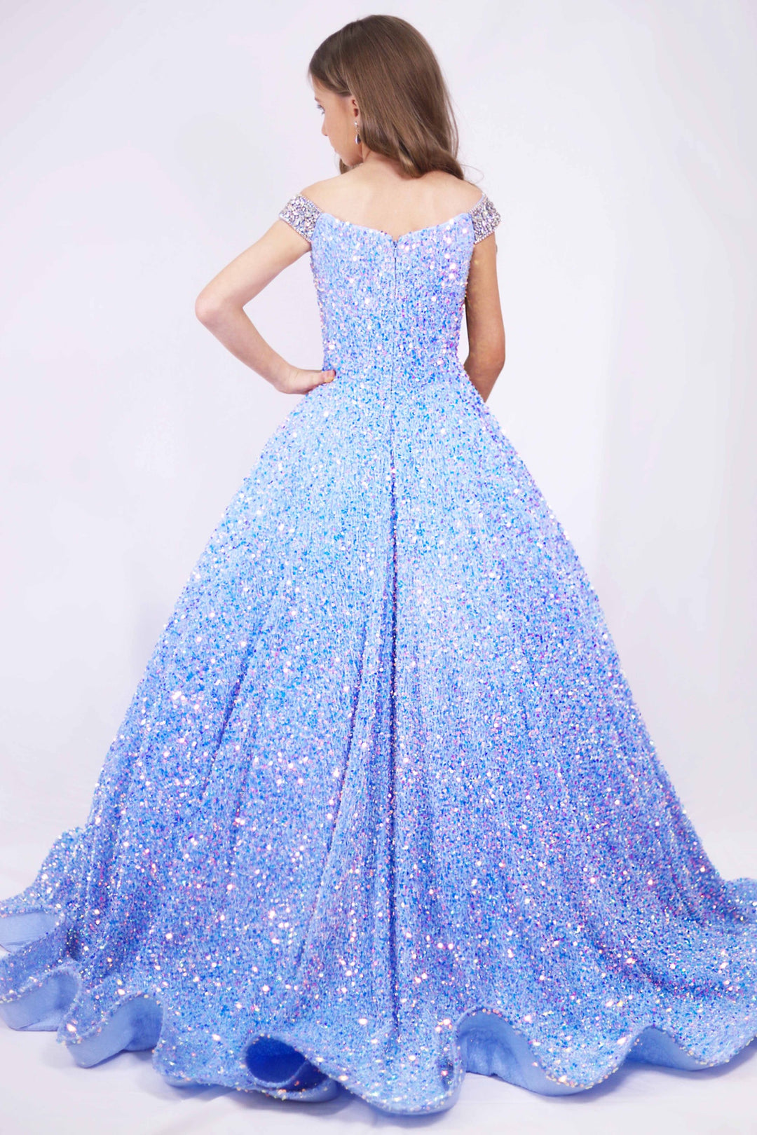 Off-the-Shoulder Floor-Length Sequin Prom Ball Gown Ava Presley 27733