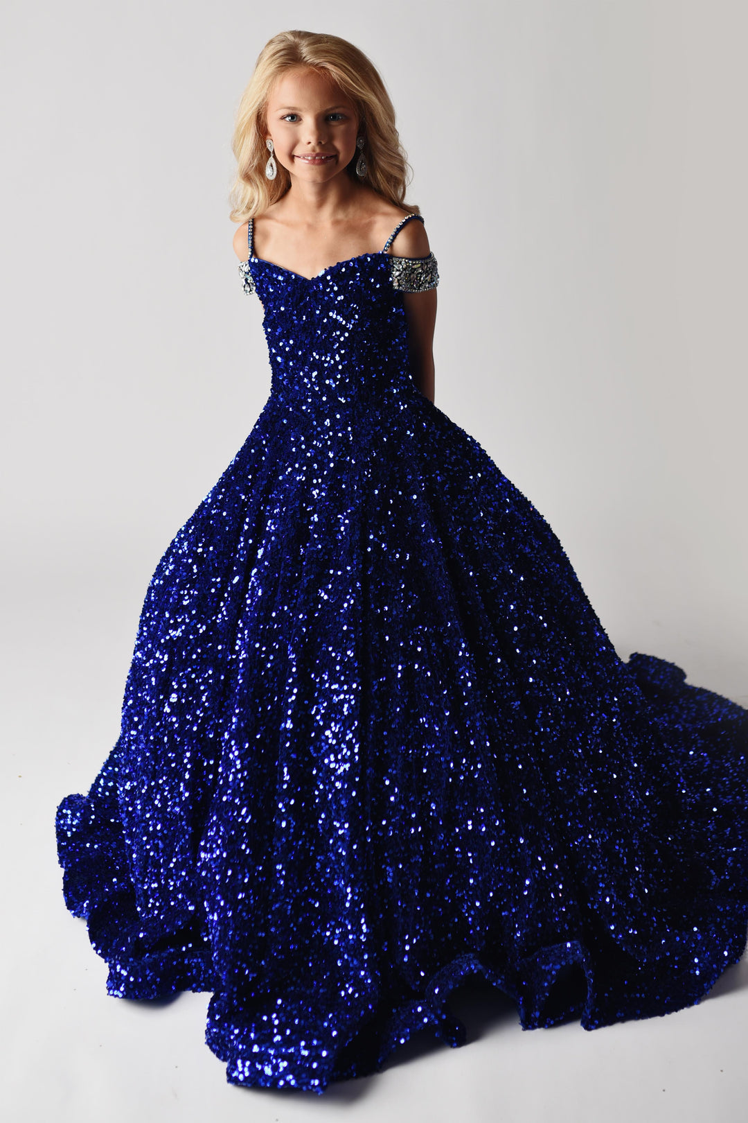 Off-the-Shoulder Floor-Length Sequin Prom Ball Gown Ava Presley 27733