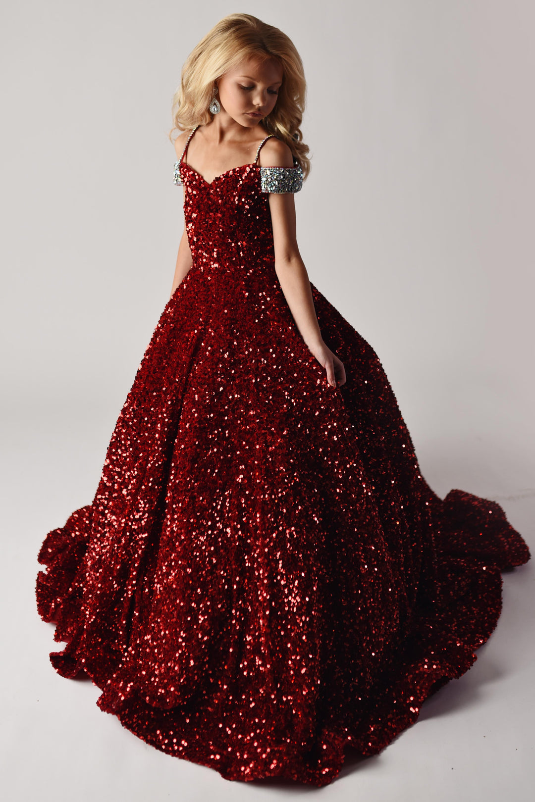 Off-the-Shoulder Floor-Length Sequin Prom Ball Gown Ava Presley 27733