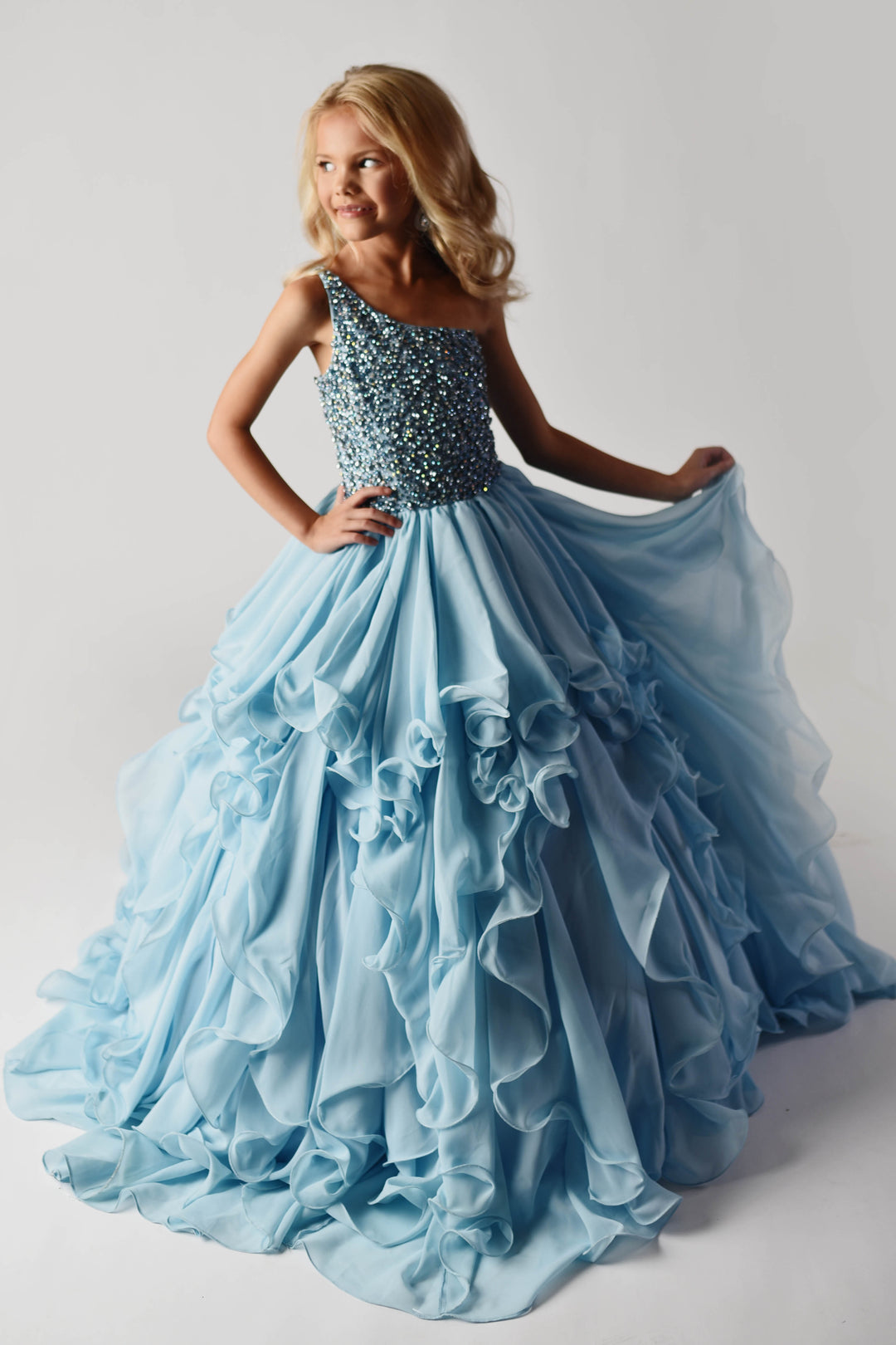 One-Shoulder Floor-Length Chiffon Prom Ball Gown Ava Presley 38024