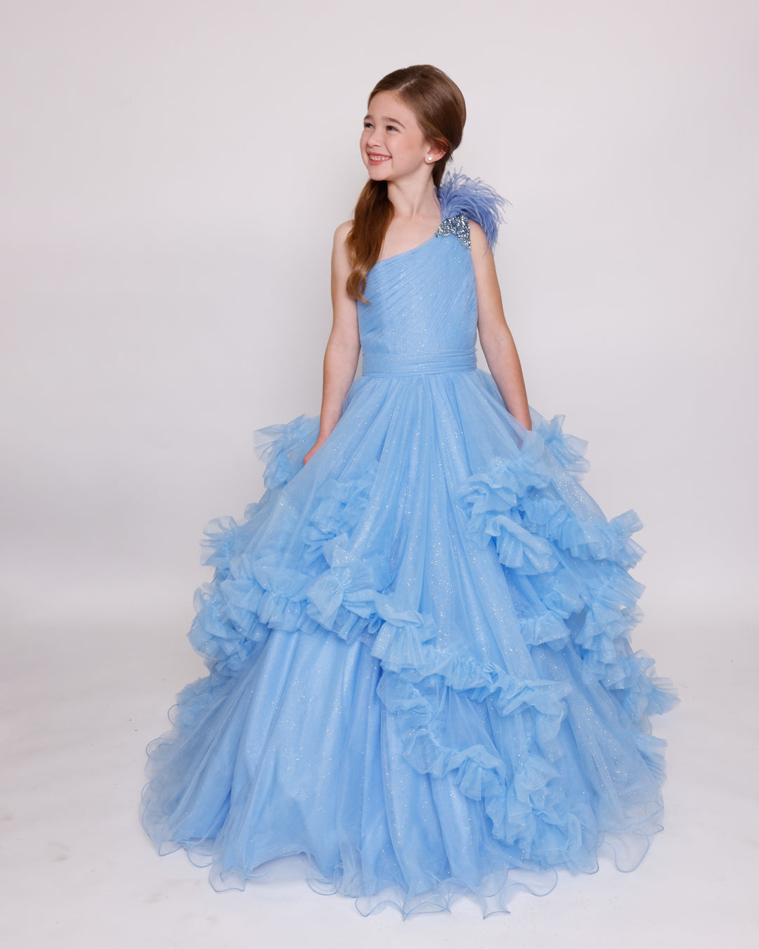 One-Shoulder Floor-Length Tulle Special Occasion Ball Gown Ava Presley 39886