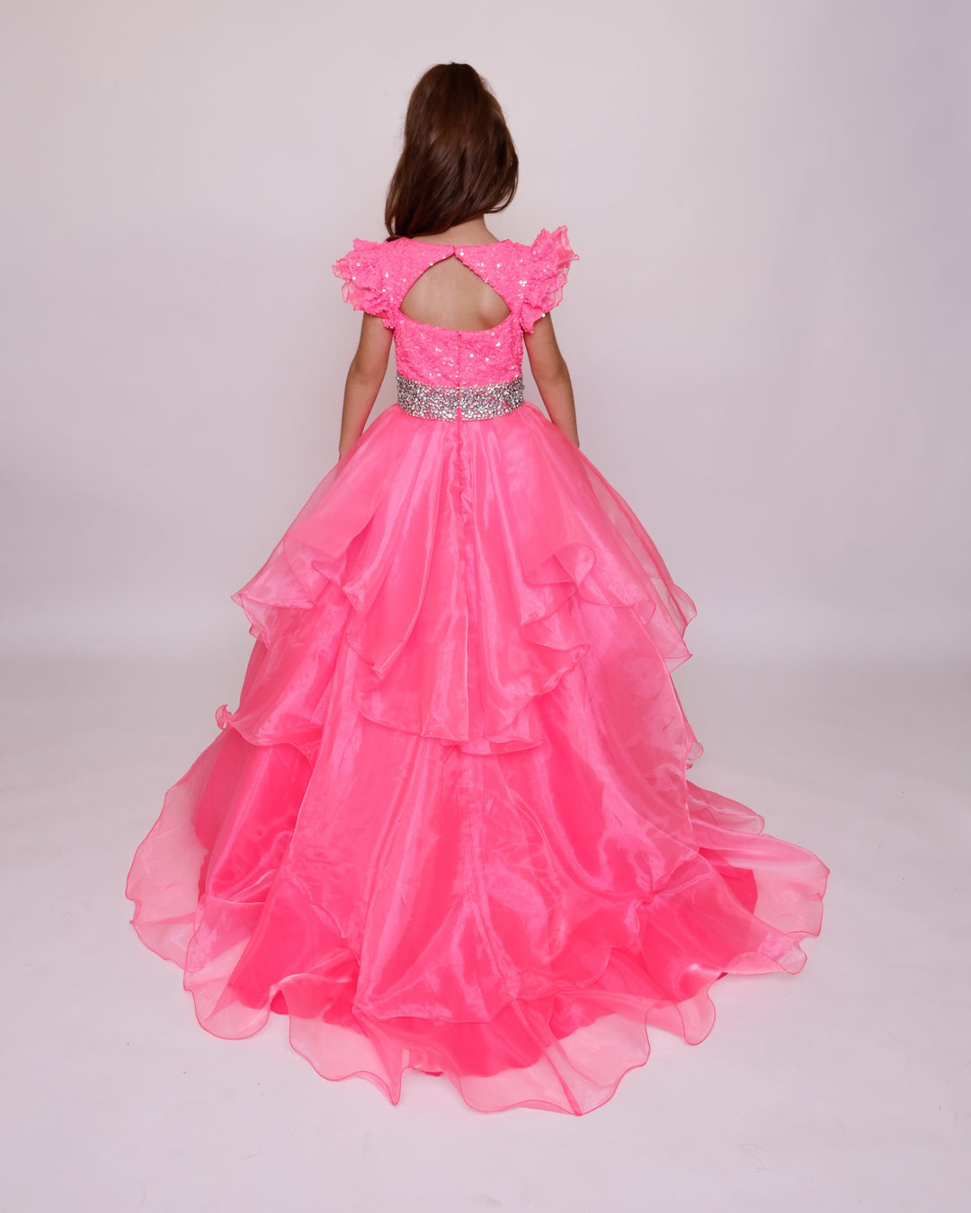 Crew/High-Neck Floor-Length Organza Ball Gown Ava Presley 39892