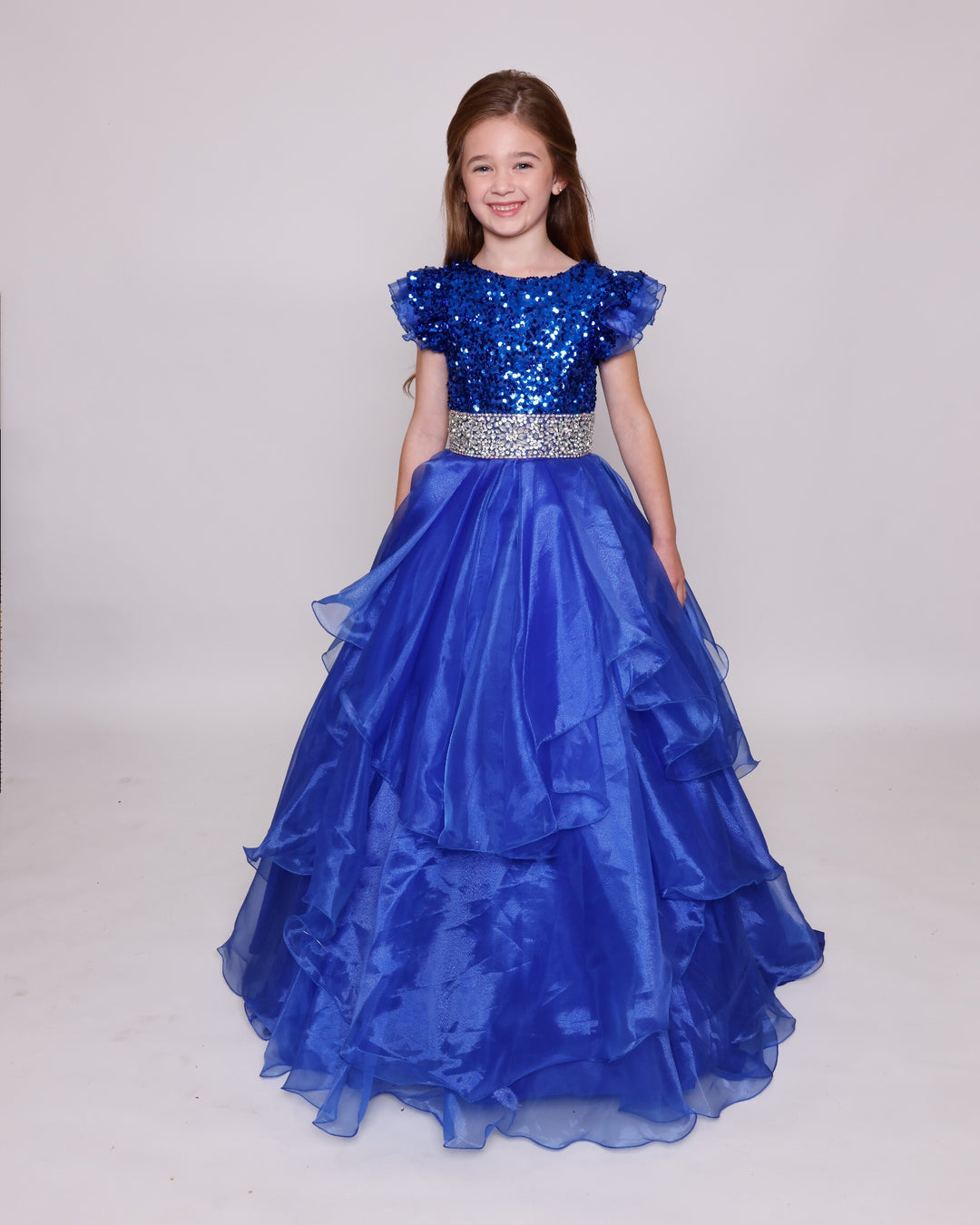Crew/High-Neck Floor-Length Organza Ball Gown Ava Presley 39892