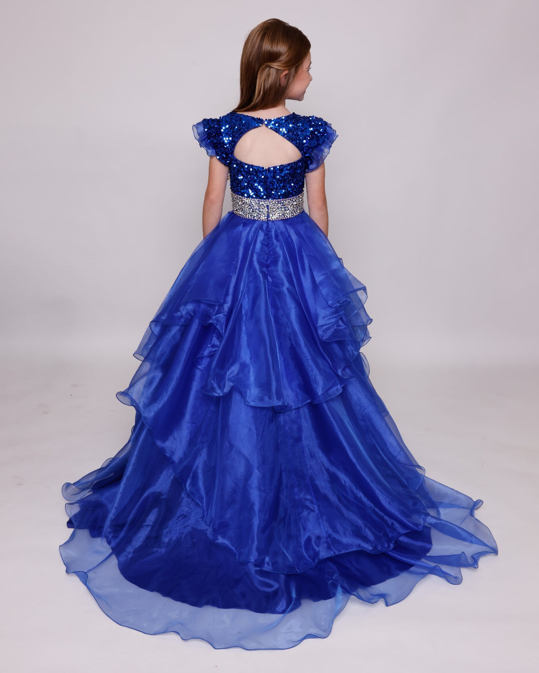 Crew/High-Neck Floor-Length Organza Ball Gown Ava Presley 39892