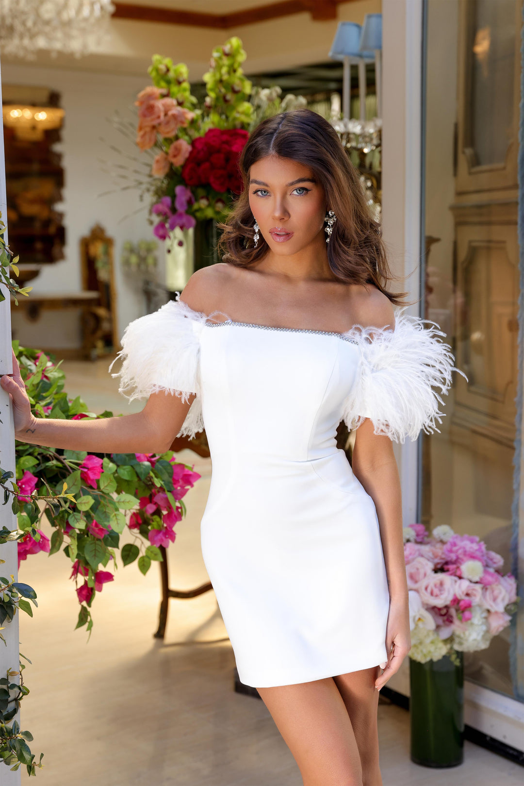 Cocktail Dresses Short Beaded Slit Fitted Mini Cocktail Dress Ava Presley 29124 Off White