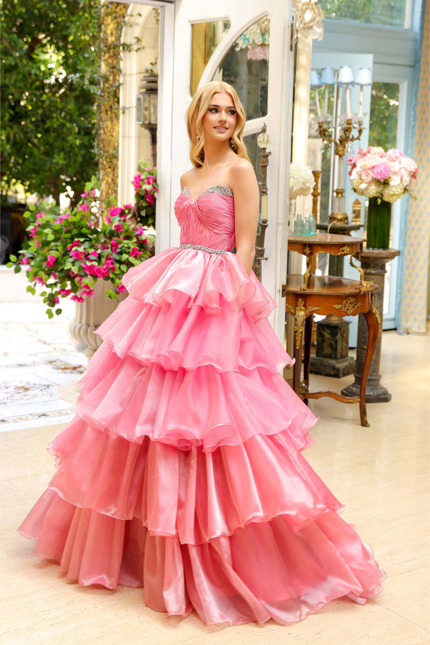 Prom Dresses Long Ruffle Formal Layered Prom Dress Coral Pink