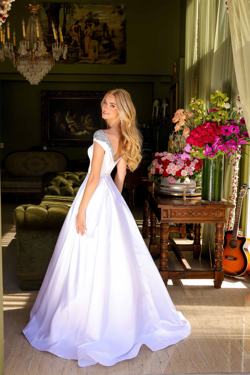 Wedding Dresses Beaded Long Formal Prom A Line Dress White