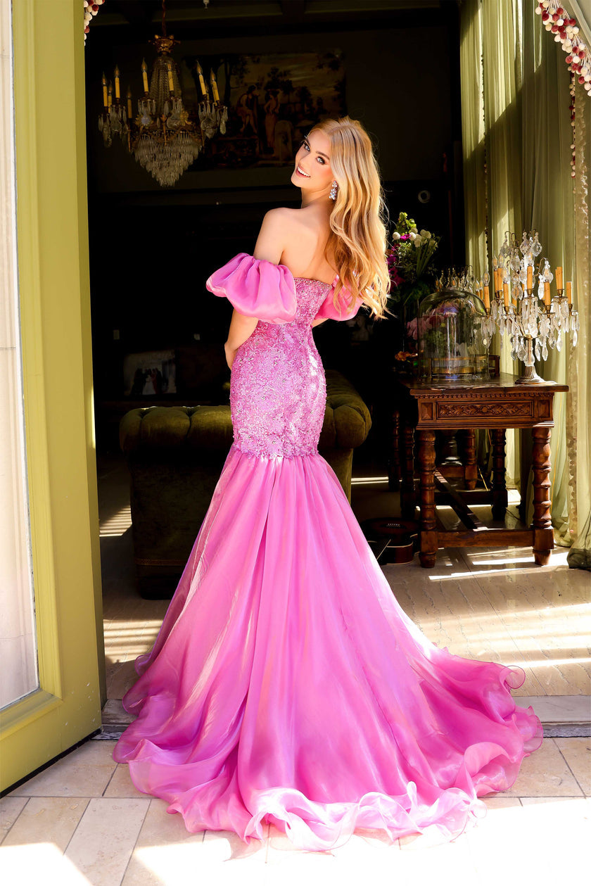 Prom Dresses Metallic Long Formal Mermaid Prom Dress Pink