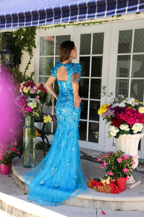 Prom Dresses Long Fitted Formal Beaded Sequin Prom Dress Turquoise