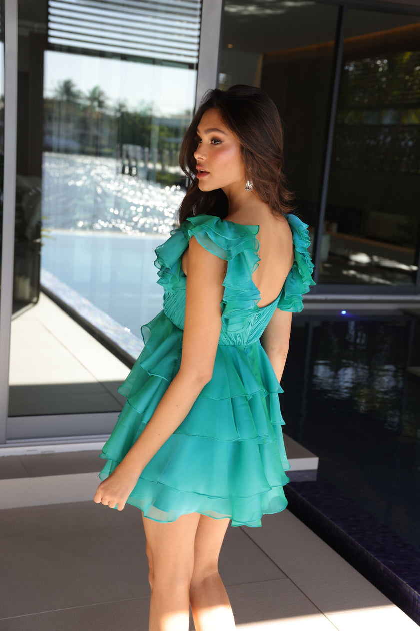 Cocktail Dresses Short Layered Cocktail Ruffle Dress Jade