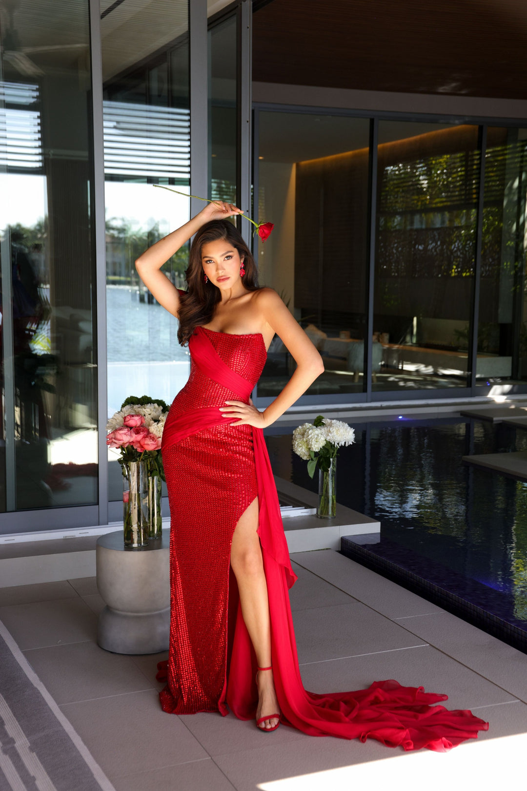 Prom Dresses Long Formal Beaded Prom Evening Dress Red