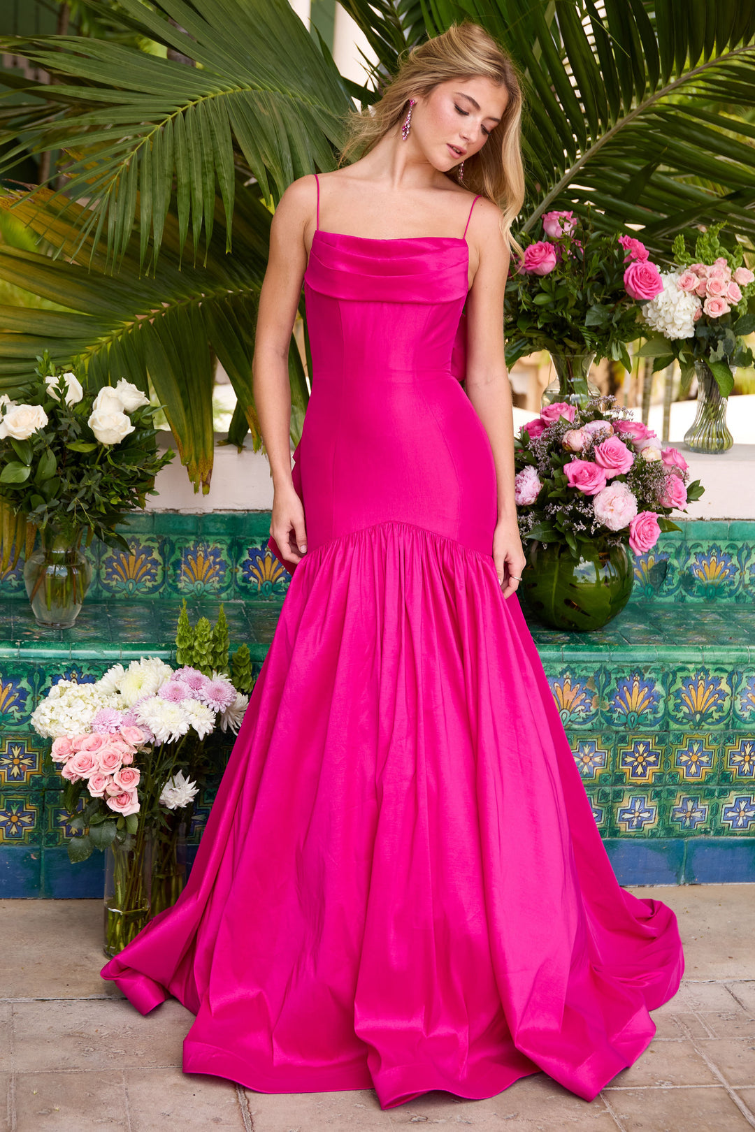 Prom Dresses Long Mermaid Formal Bow Prom Dress Magenta