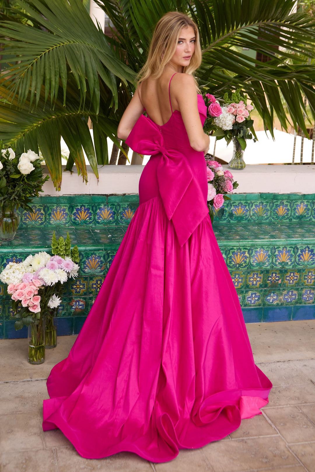 Prom Dresses Long Mermaid Formal Bow Prom Dress Magenta