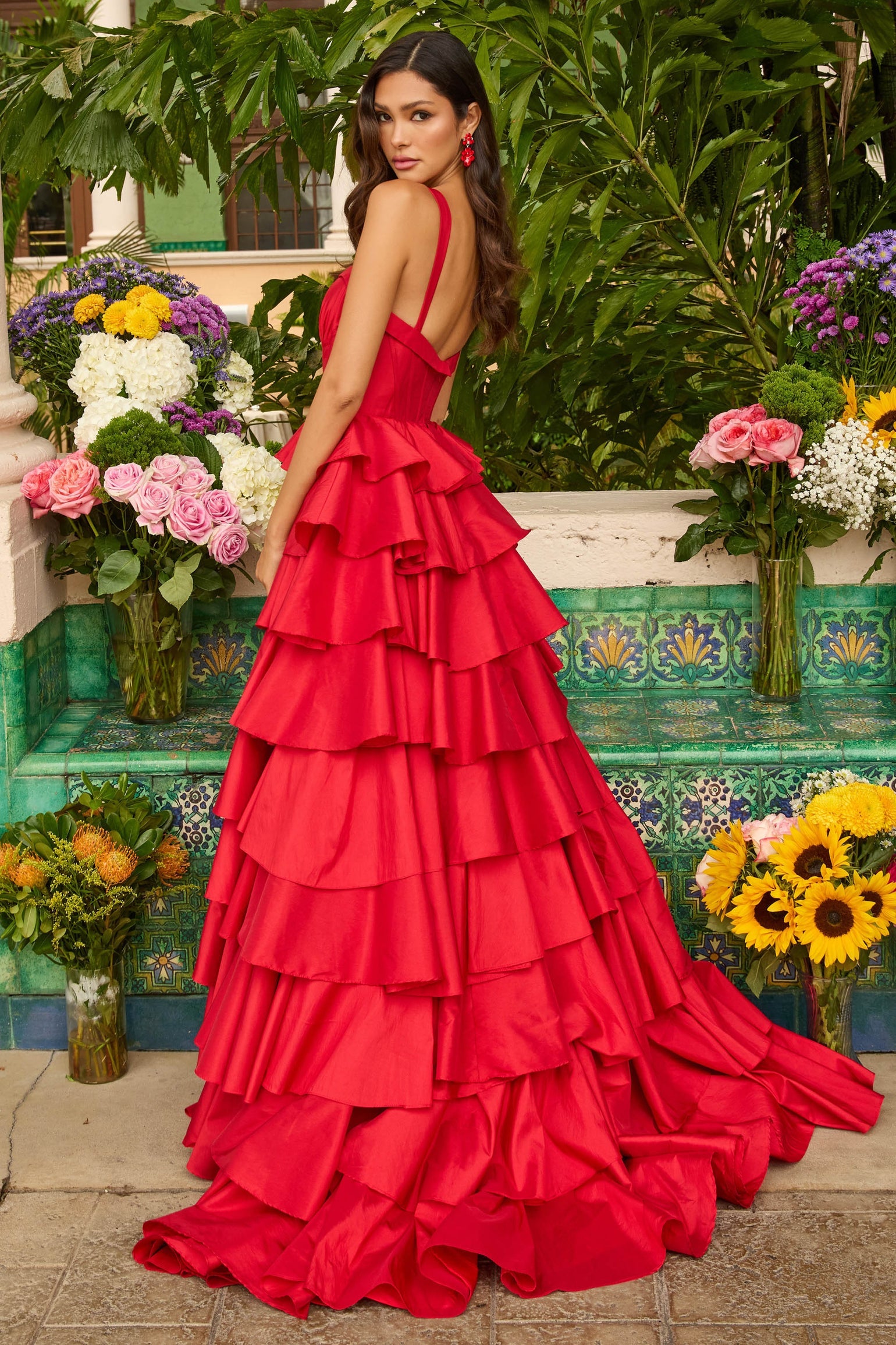 Prom Dresses A Line Long Formal Ruffle Ball Gown Prom Dress Red