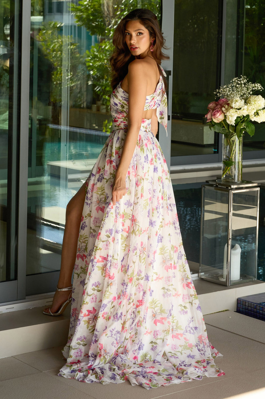 Prom Dresses Long Print A Line Evening Formal Prom Dress White/Multi
