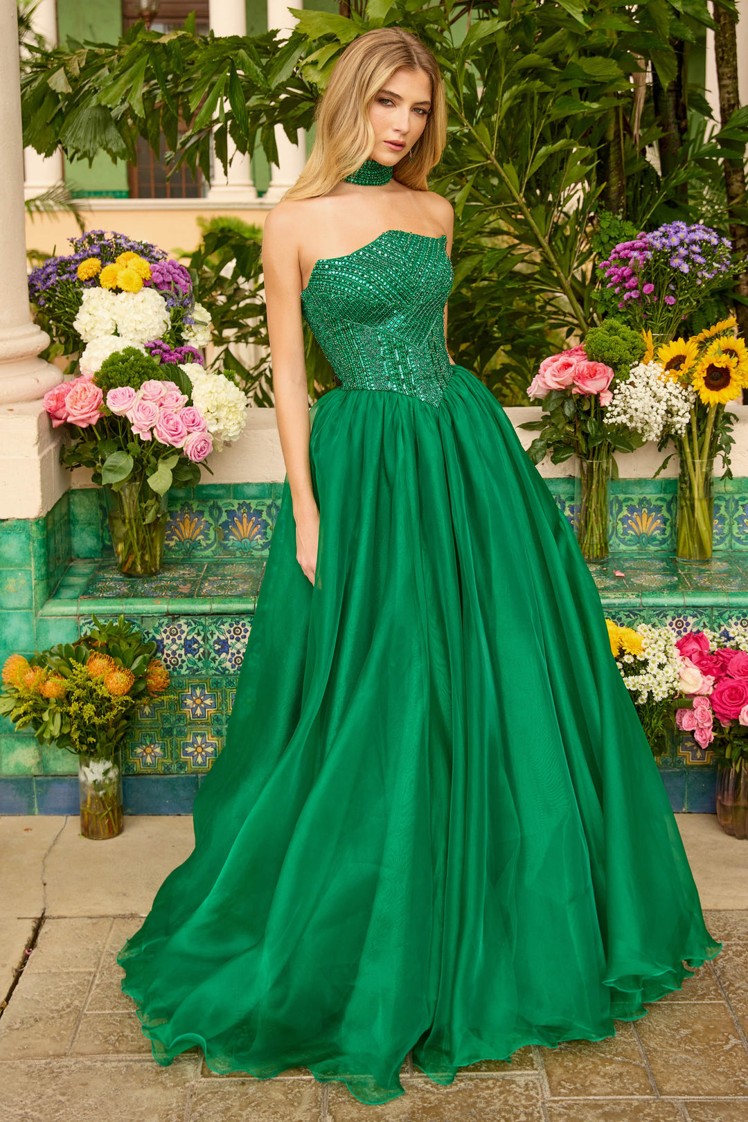 Prom Dresses Ball Gown Long Formal Fitted Beaded Corset Prom Dress Emerald