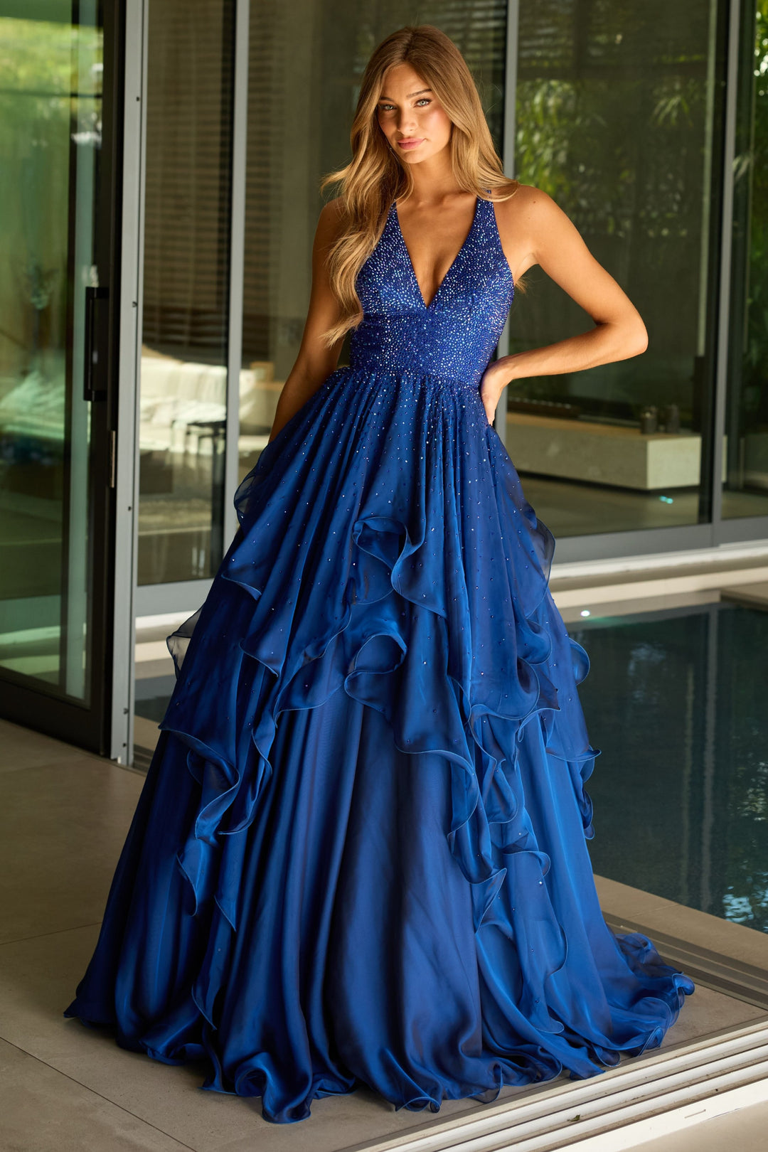 Prom Dresses Long Formal Beaded Ball Gown Prom Dress Cobalt