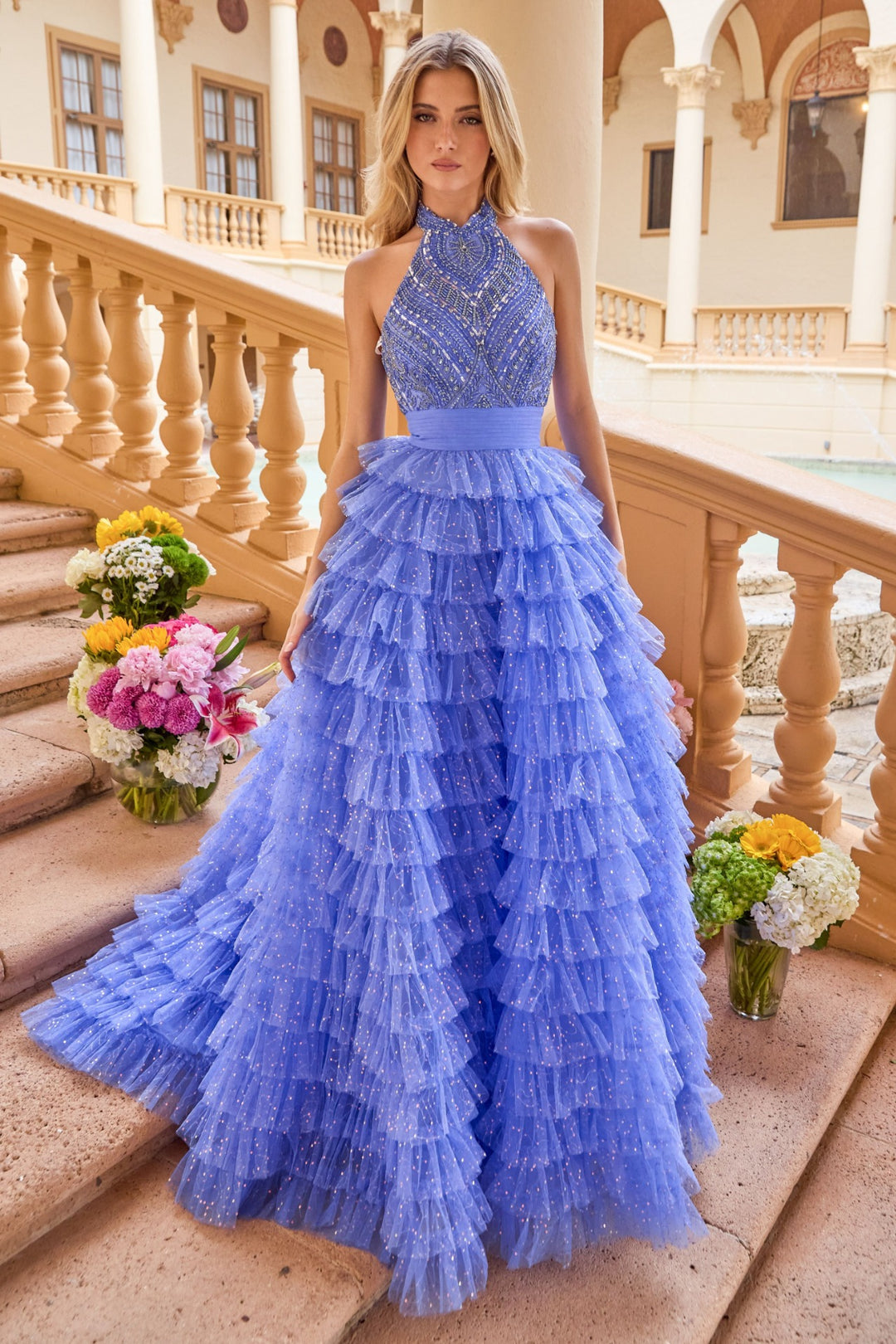 Prom Dresses Long Formal Ball Gown Ruffle Beaded Prom Dress Ava Presley 47258 Periwinkle