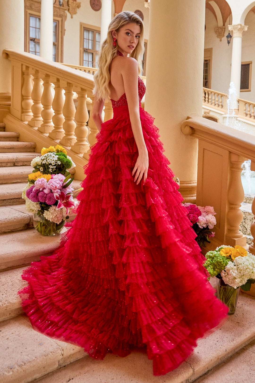 Prom Dresses Long Formal Ball Gown Ruffle Beaded Prom Dress Ava Presley 47258 Red