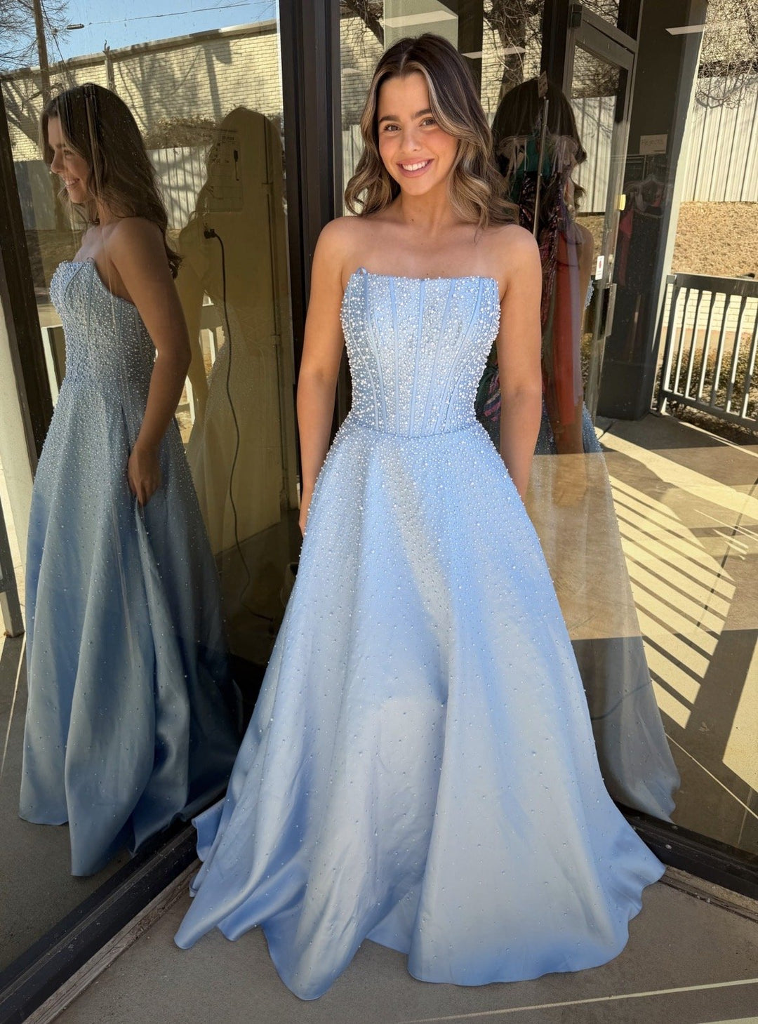 Prom Dresses Formal Long Beaded Corset Prom Dress Ava Presley 47283 Light Blue
