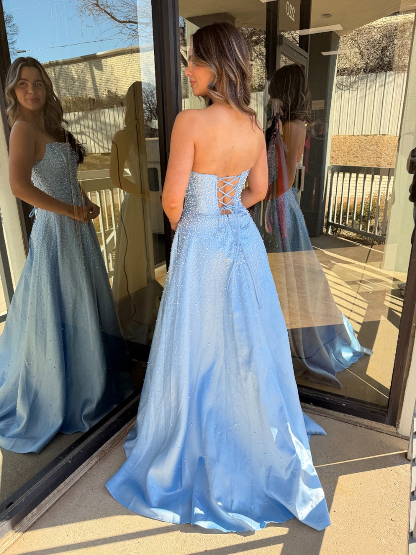 Prom Dresses Formal Long Beaded Corset Prom Dress Ava Presley 47283 Light Blue