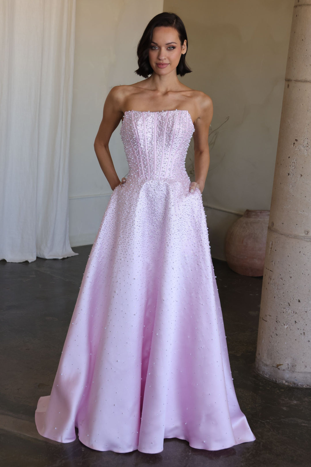 Prom Dresses Formal Long Beaded Corset Prom Dress Ava Presley 47283 Blush