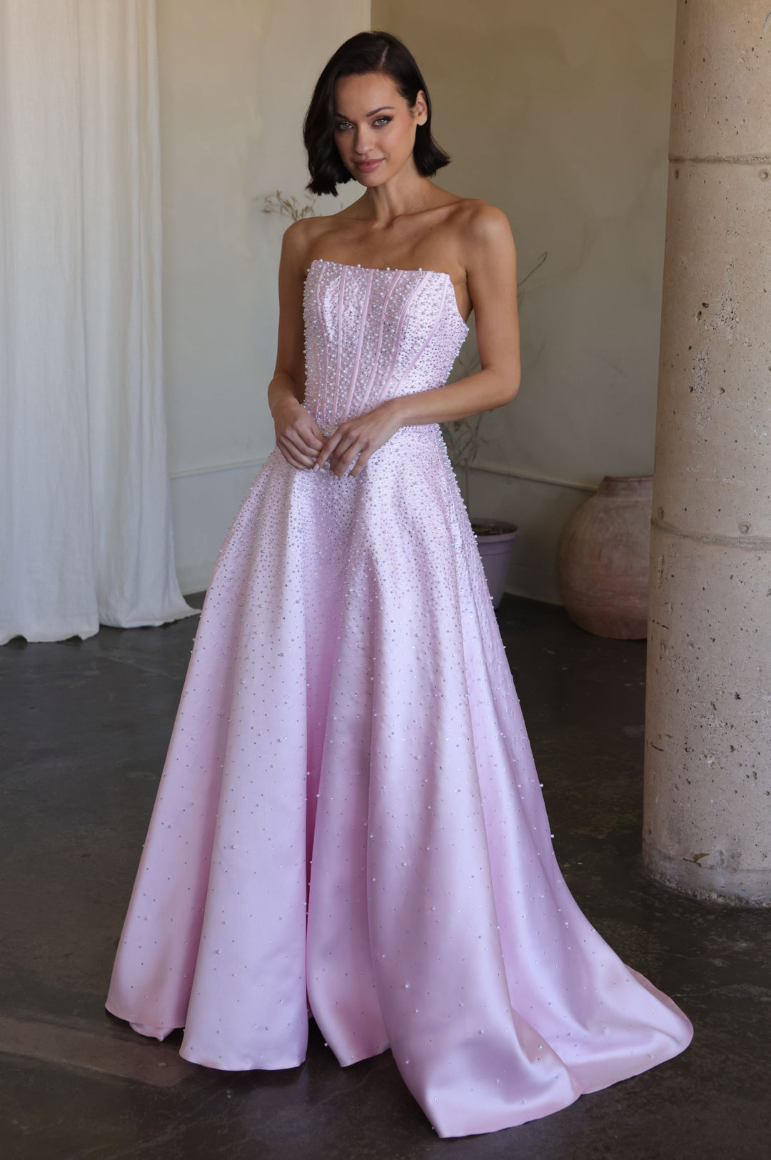Prom Dresses Formal Long Beaded Corset Prom Dress Ava Presley 47283 Blush