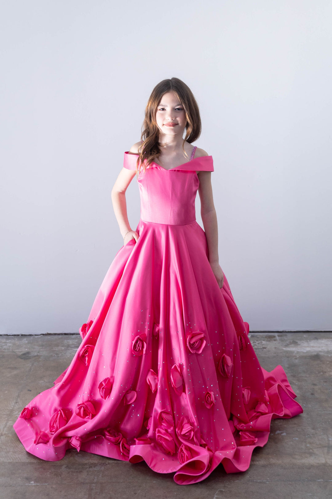 Off-the-Shoulder Floor-Length Satin Ball Gown Ava Presley 26821