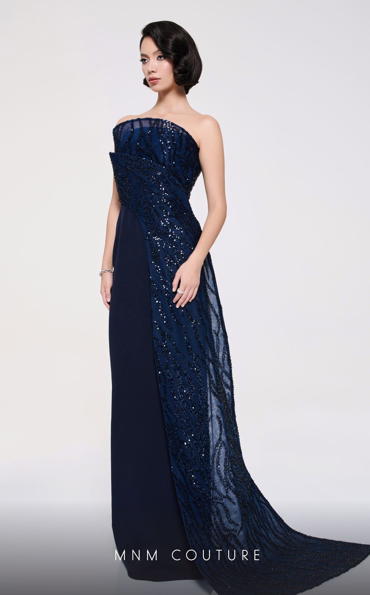 Prom Dresses Long Sequin Fitted Formal Prom Evening Dress MNM Couture B1116 Navy Blue
