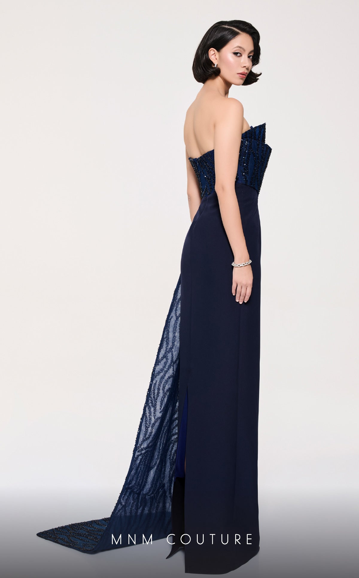 Prom Dresses Long Sequin Fitted Formal Prom Evening Dress MNM Couture B1116 Navy Blue