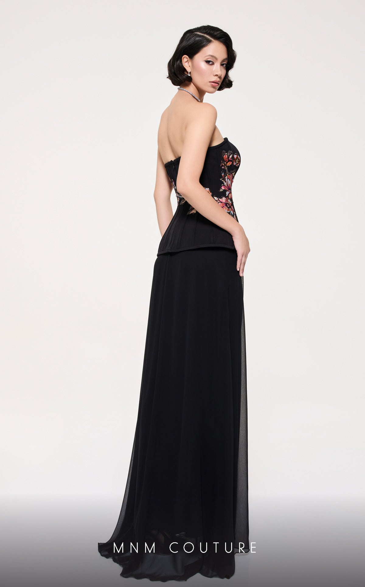 Formal Dresses Floral Corset Formal Long Prom Dress Black