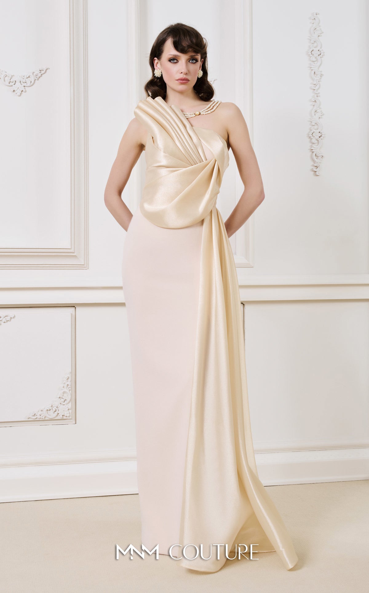 Prom Dresses Long Formal Prom Pleated Dress MNM Couture B1130 Gold