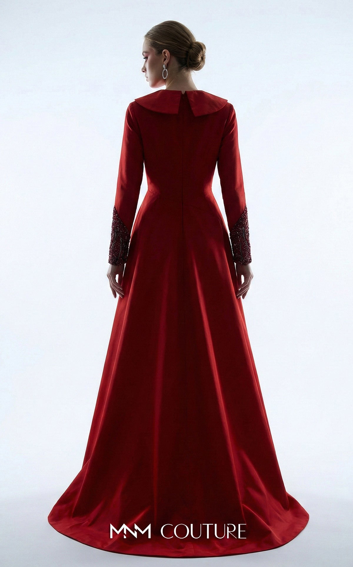 V-Neck Floor-Length with Train Satin Formal Sheath/Colu MNM Couture B1177