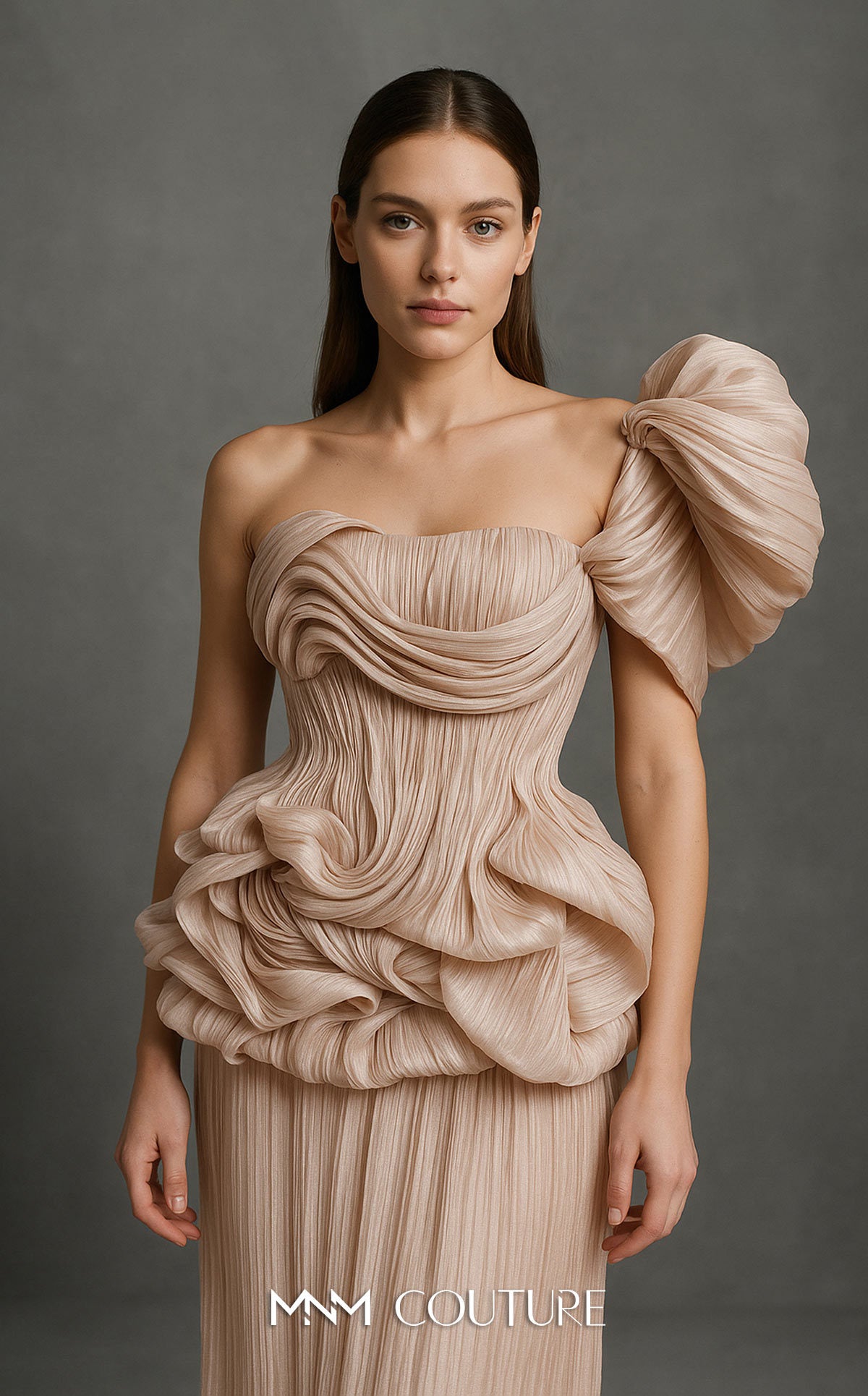 Formal Dresses Long Prom Pleated Ruffle Formal Dress MNM Couture B1181 Pink