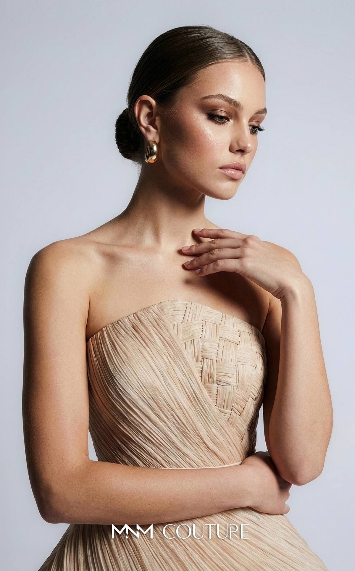 Strapless Curved Neck Floor-Length Chiffon Formal A-Line MNM Couture B1186