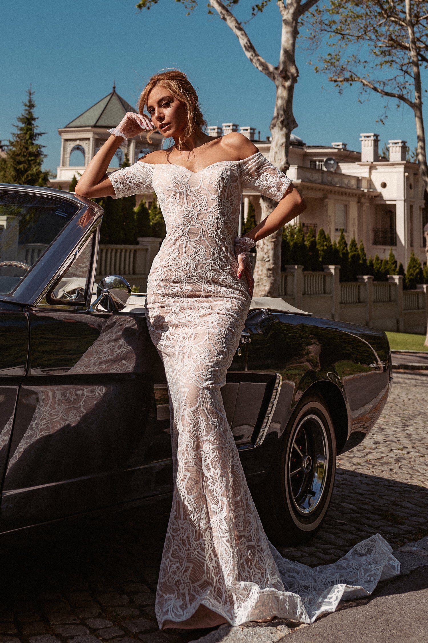 Wedding Dresses Long Overlay Lace Wedding Dress White/Ivory