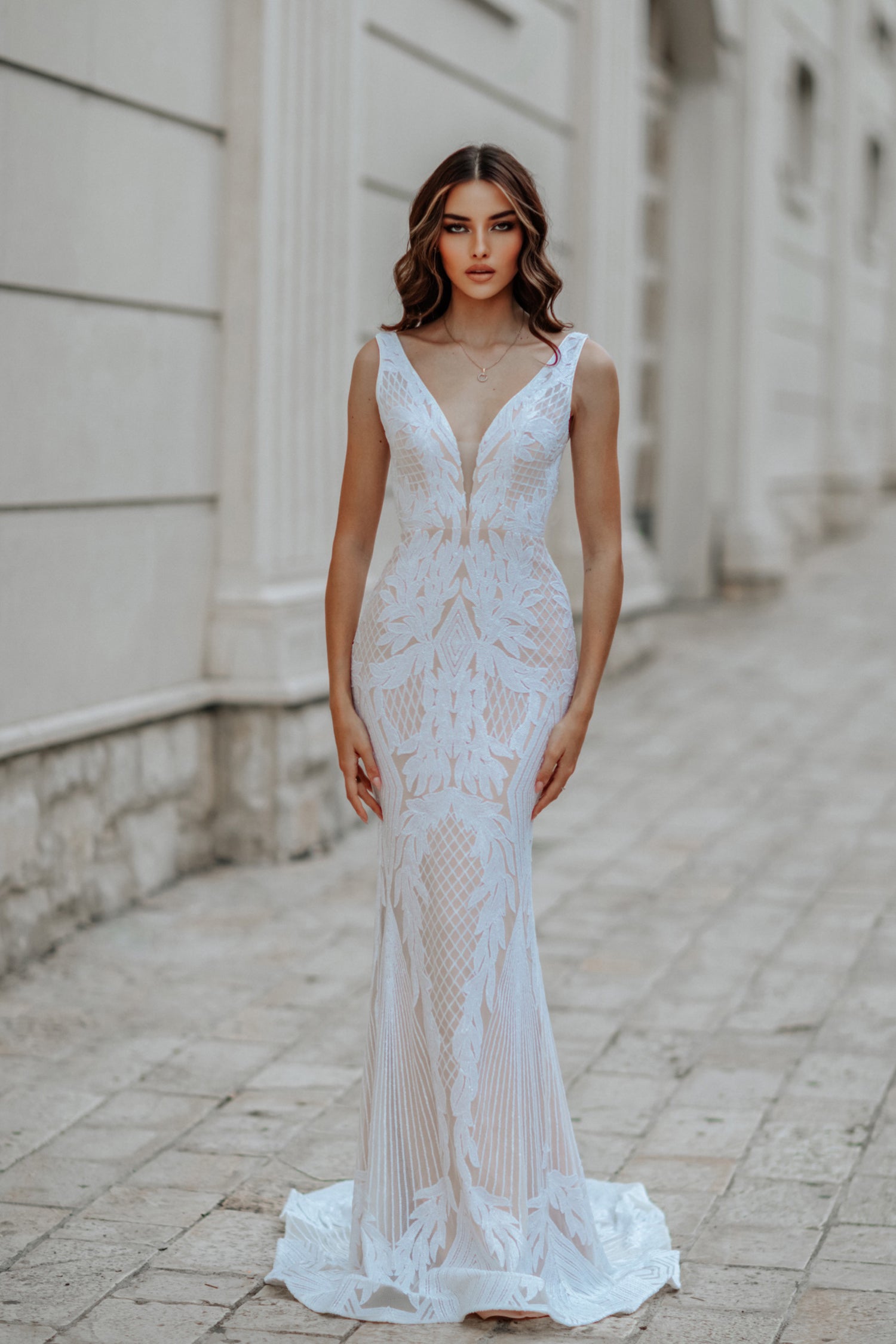 Wedding Dresses Fitted Long Lace Wedding Dress White/Ivory