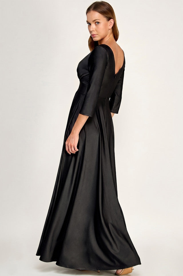 V-Neck Floor-Length Satin Formal A-Line Lenovia 3132