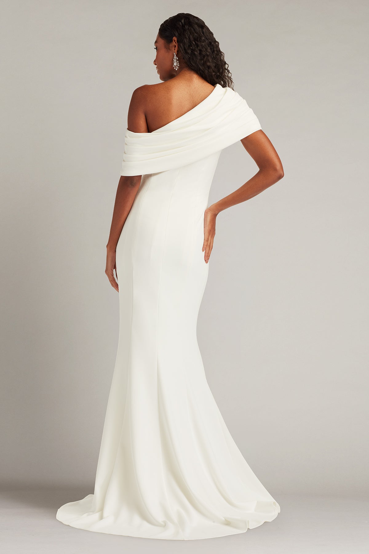 Off-the-Shoulder Floor-Length Crepe Wedding Dress Tadashi Shoji BOS26007LBR